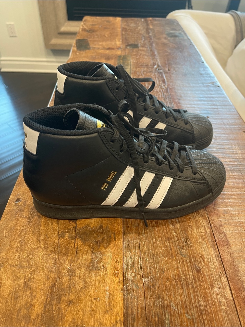 Adidas Black High-Top Sneakers with White Stripes Men’s size 6.5
